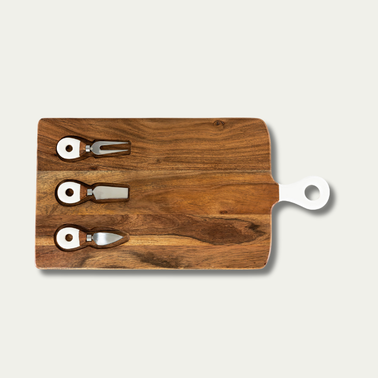 Jeanne Fitz Wood + White Collection Acacia Wood Board with Inlaid Knives