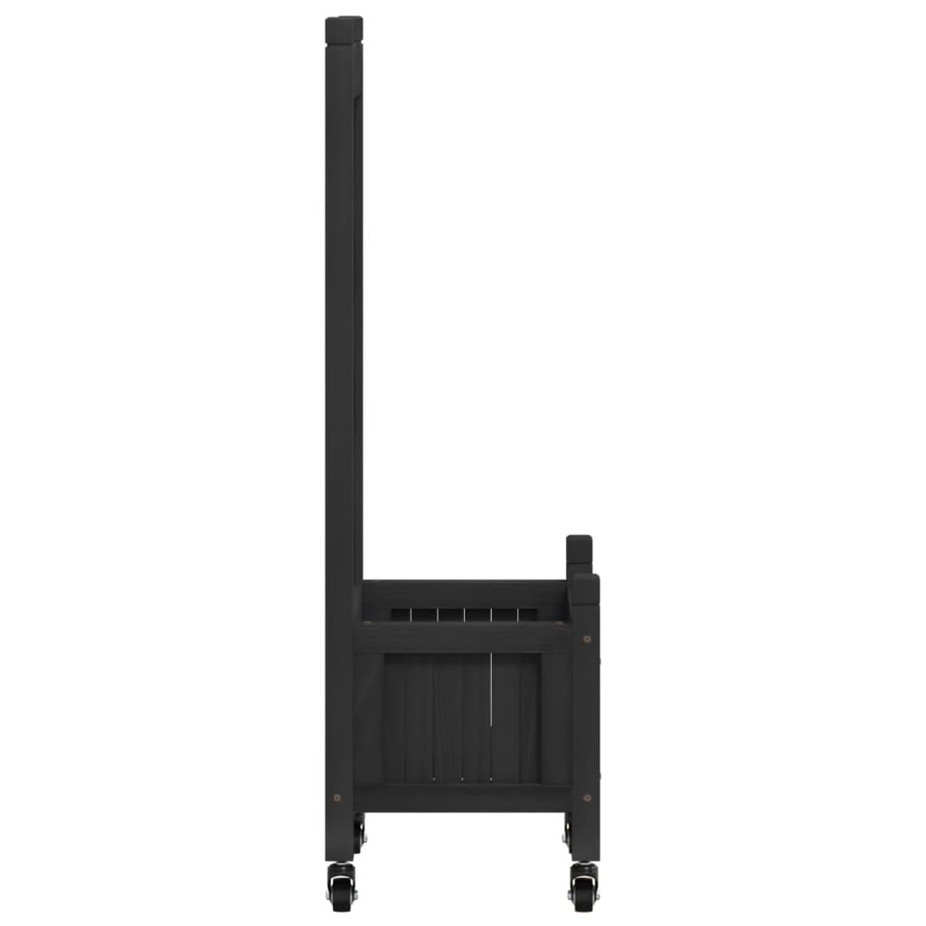 vidaXL Planter with Trellis and Wheels Black Solid Wood Fir-4