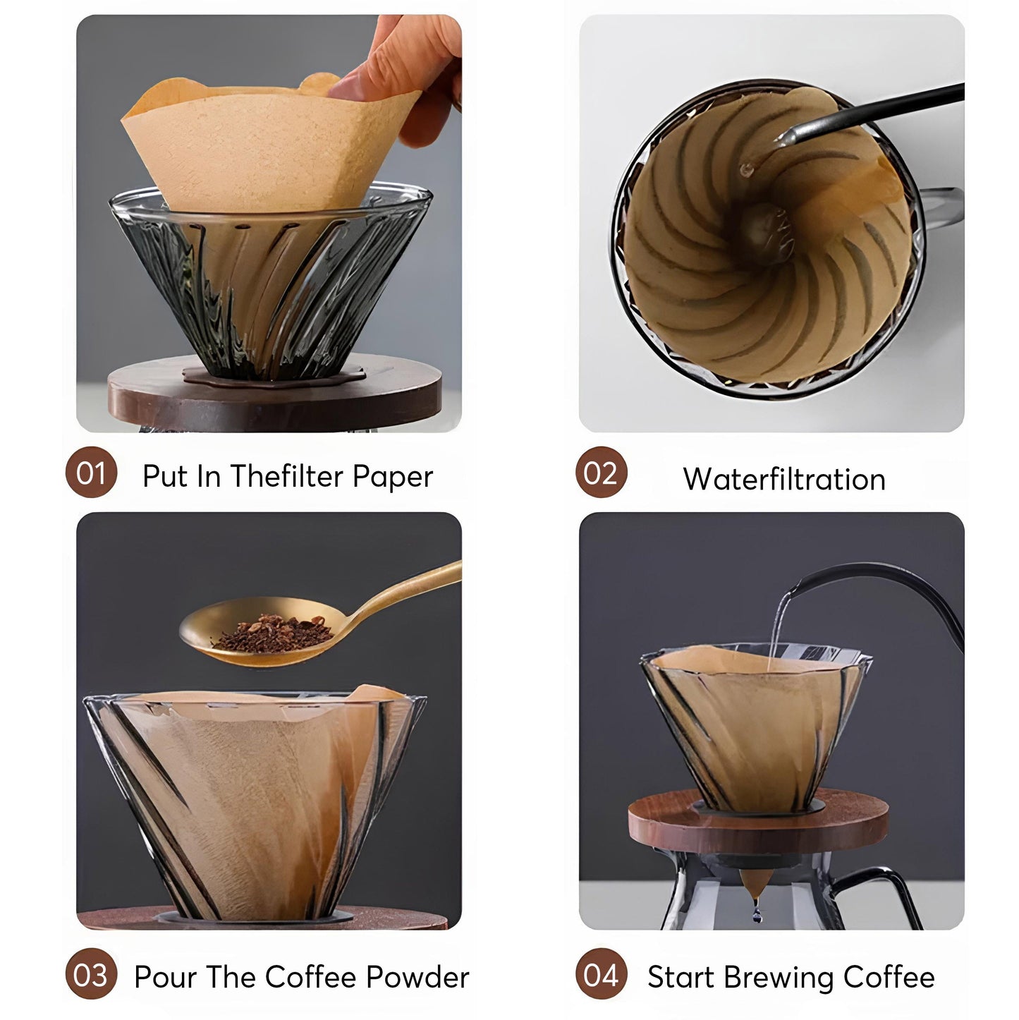 Coffee Brewing V60 Set with Walnut Wood Holder and Sharing Pot