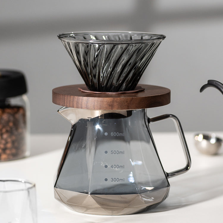 Coffee Brewing V60 Set with Walnut Wood Holder and Sharing Pot