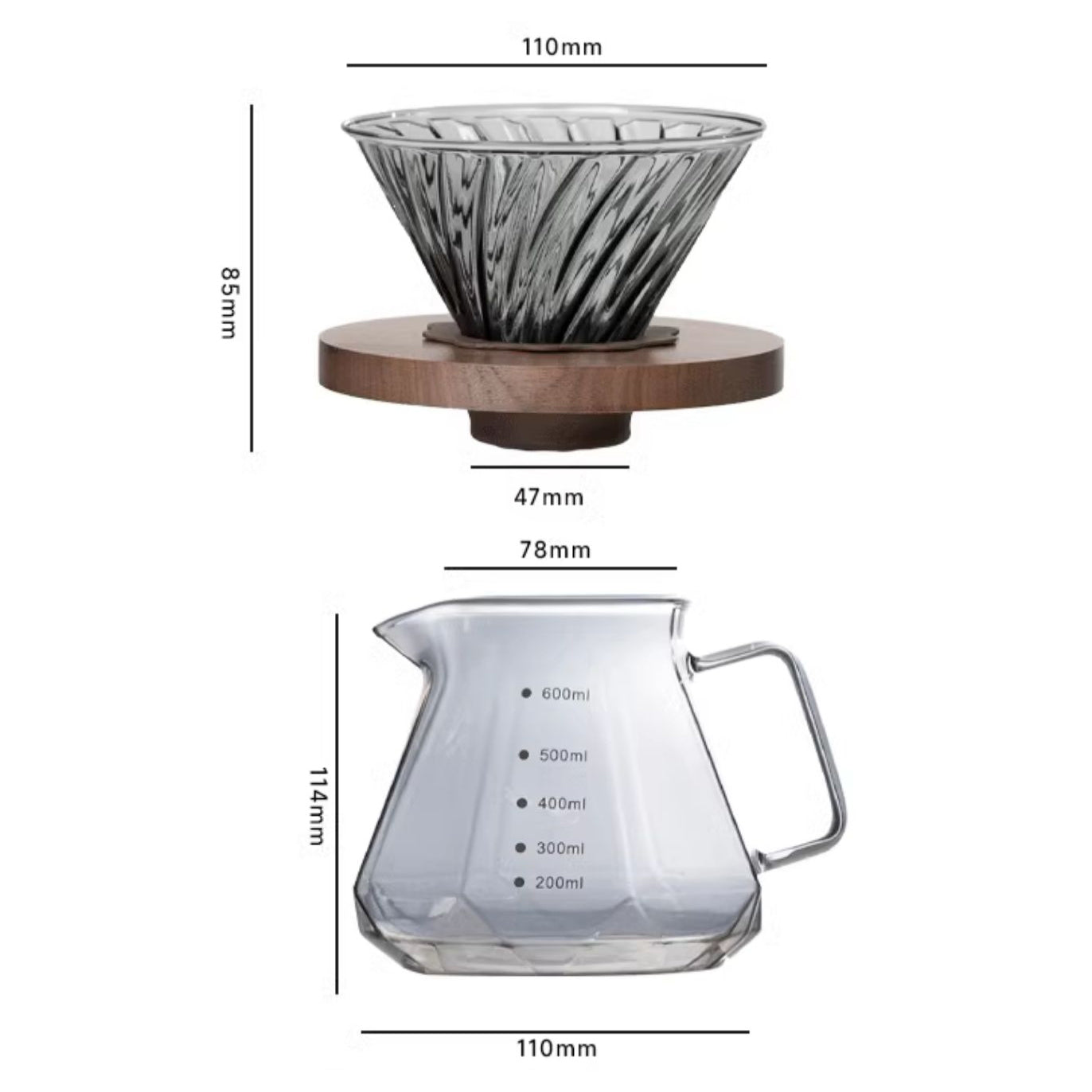 Coffee Brewing V60 Set with Walnut Wood Holder and Sharing Pot