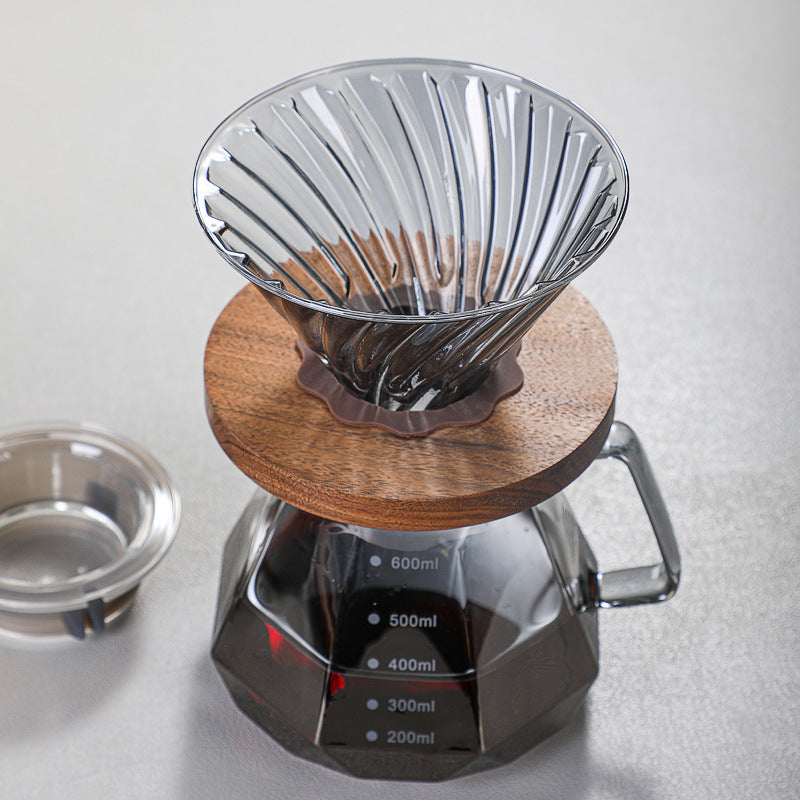 Coffee Brewing V60 Set with Walnut Wood Holder and Sharing Pot