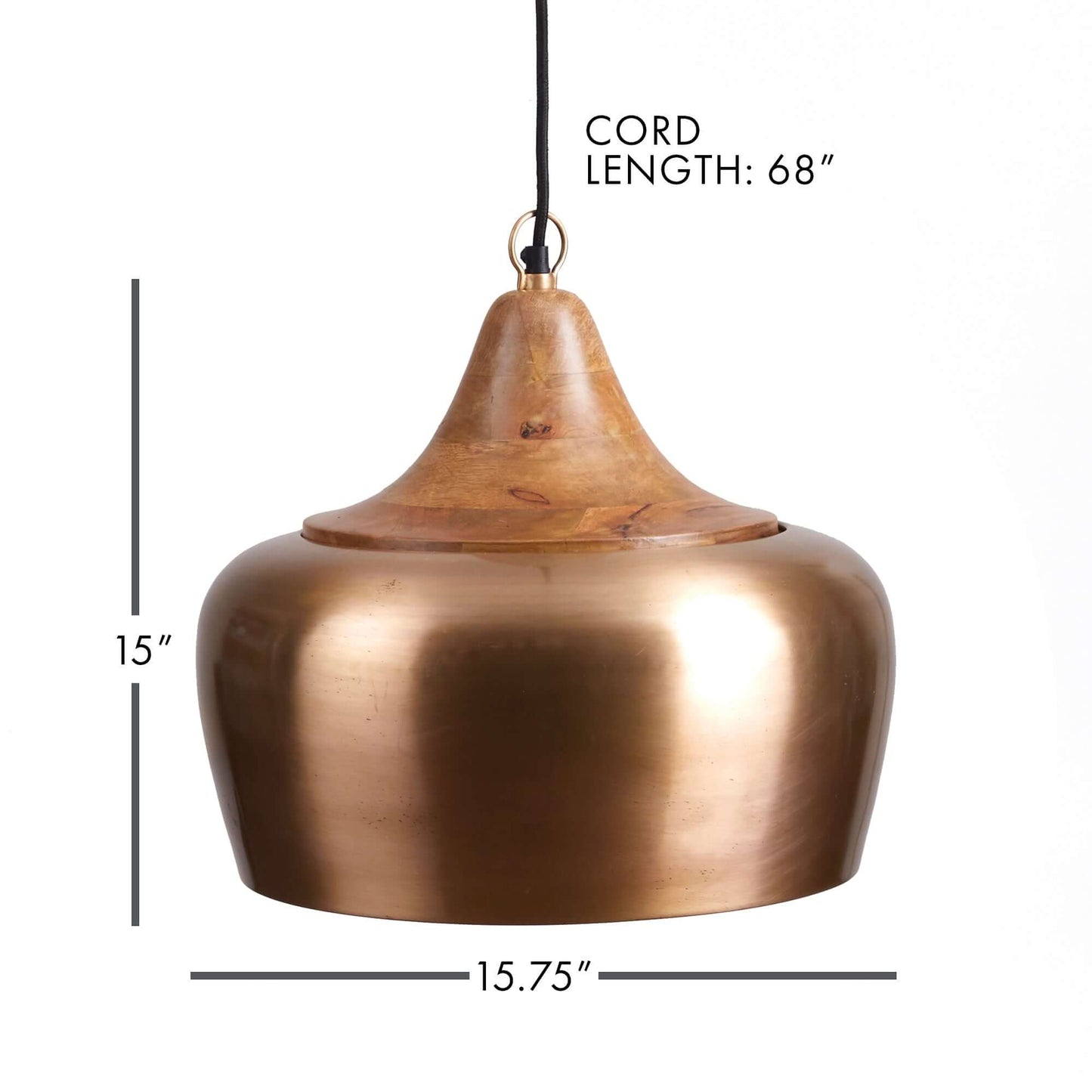 Farmhouse Wood and Satin Brass Pendant Light