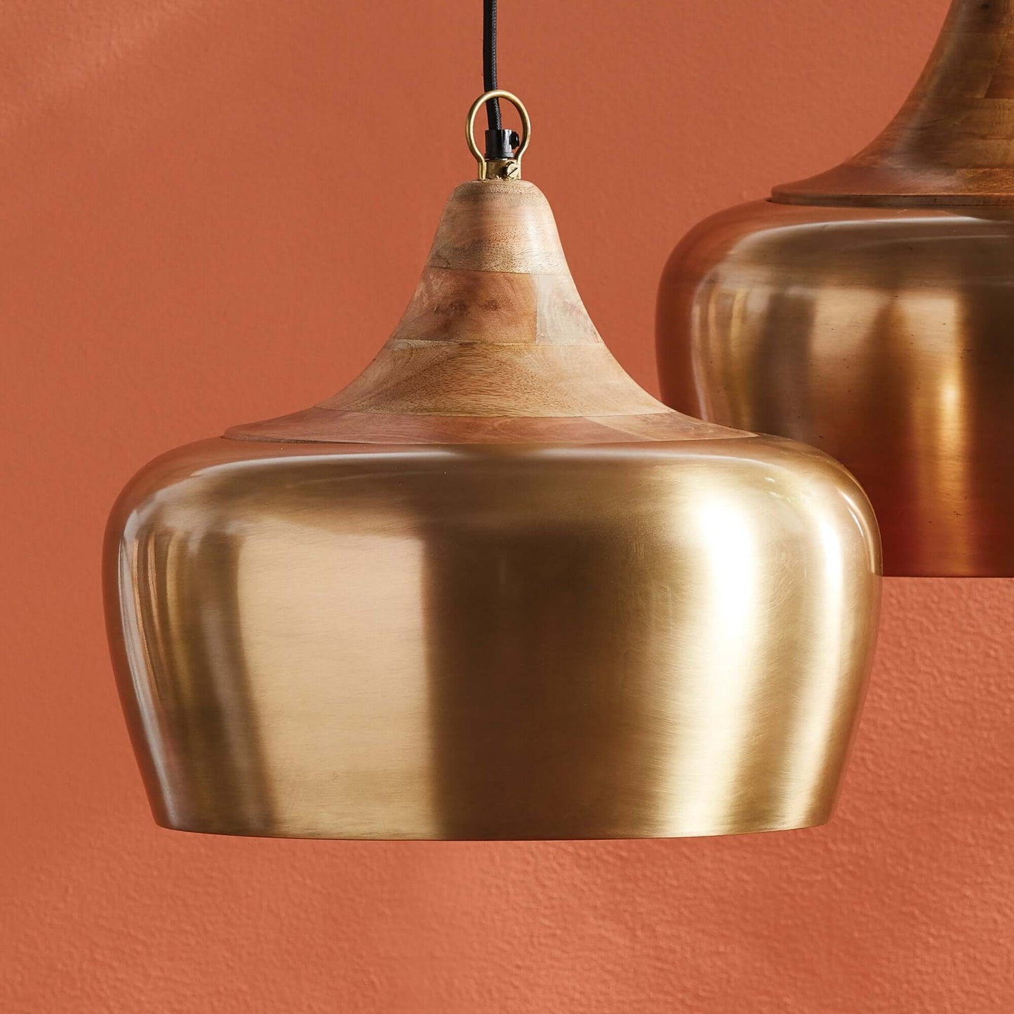 Farmhouse Wood and Satin Brass Pendant Light