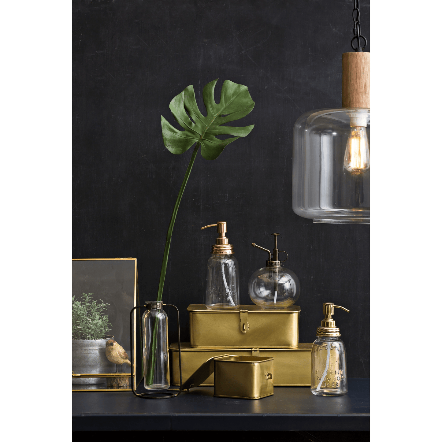 Glass Bud Vase in Metal Stand