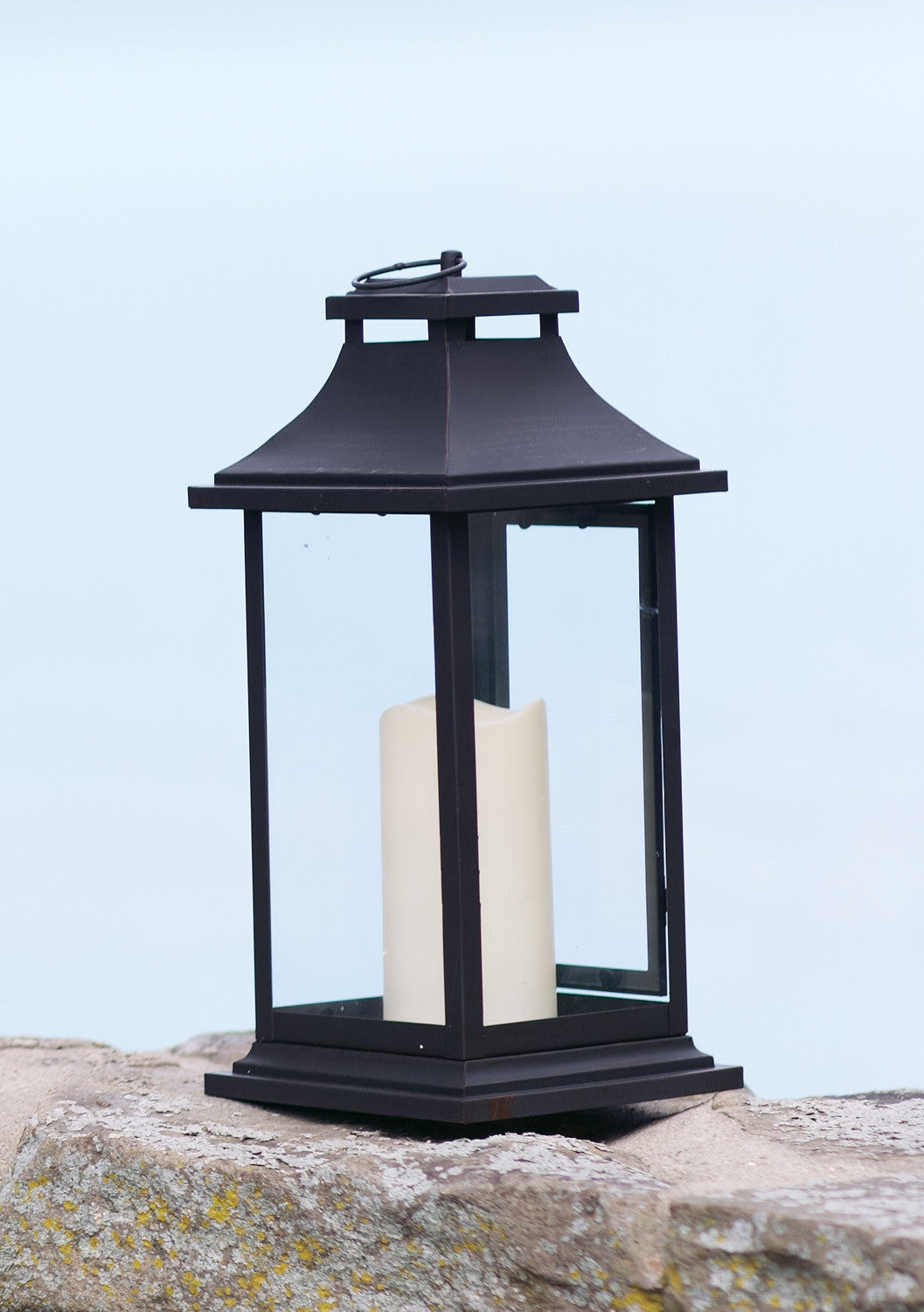 Set of Two Black Floor Lantern Candle Holders With Candles-5