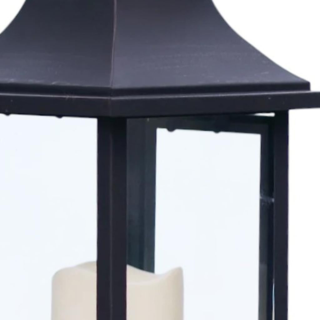Set of Two Black Floor Lantern Candle Holders With Candles-3