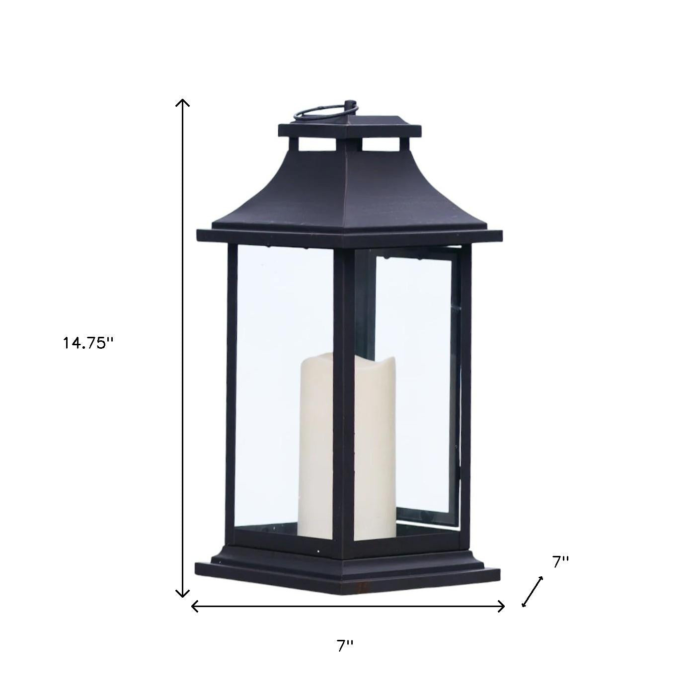 Set of Two Black Floor Lantern Candle Holders With Candles-7