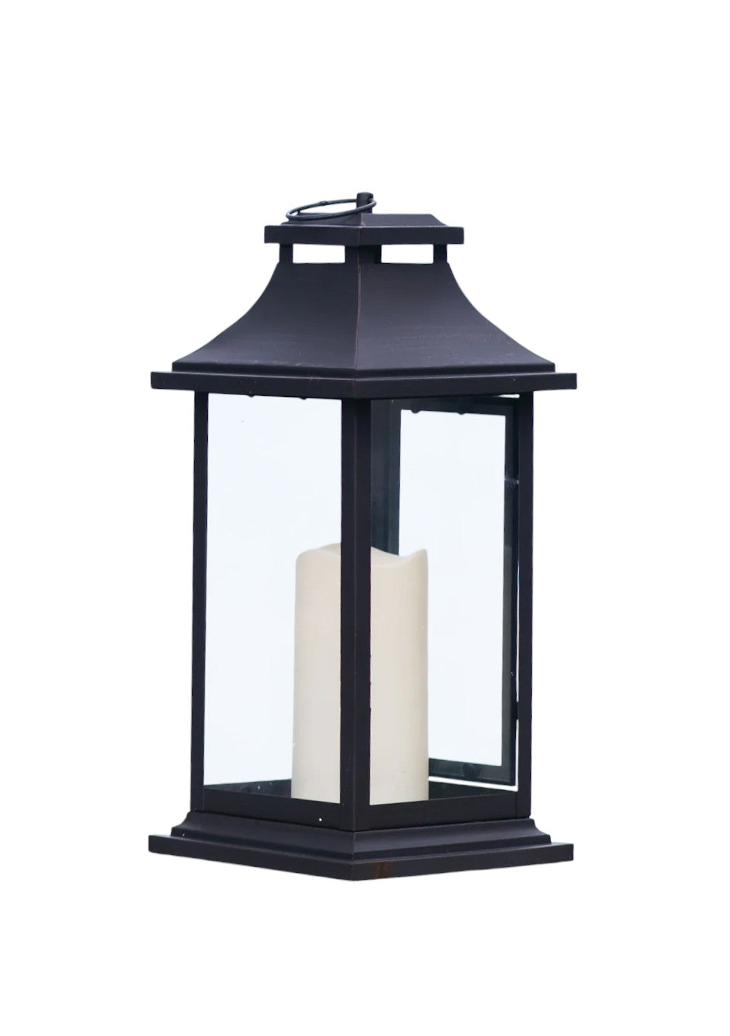 Set of Two Black Floor Lantern Candle Holders With Candles-2