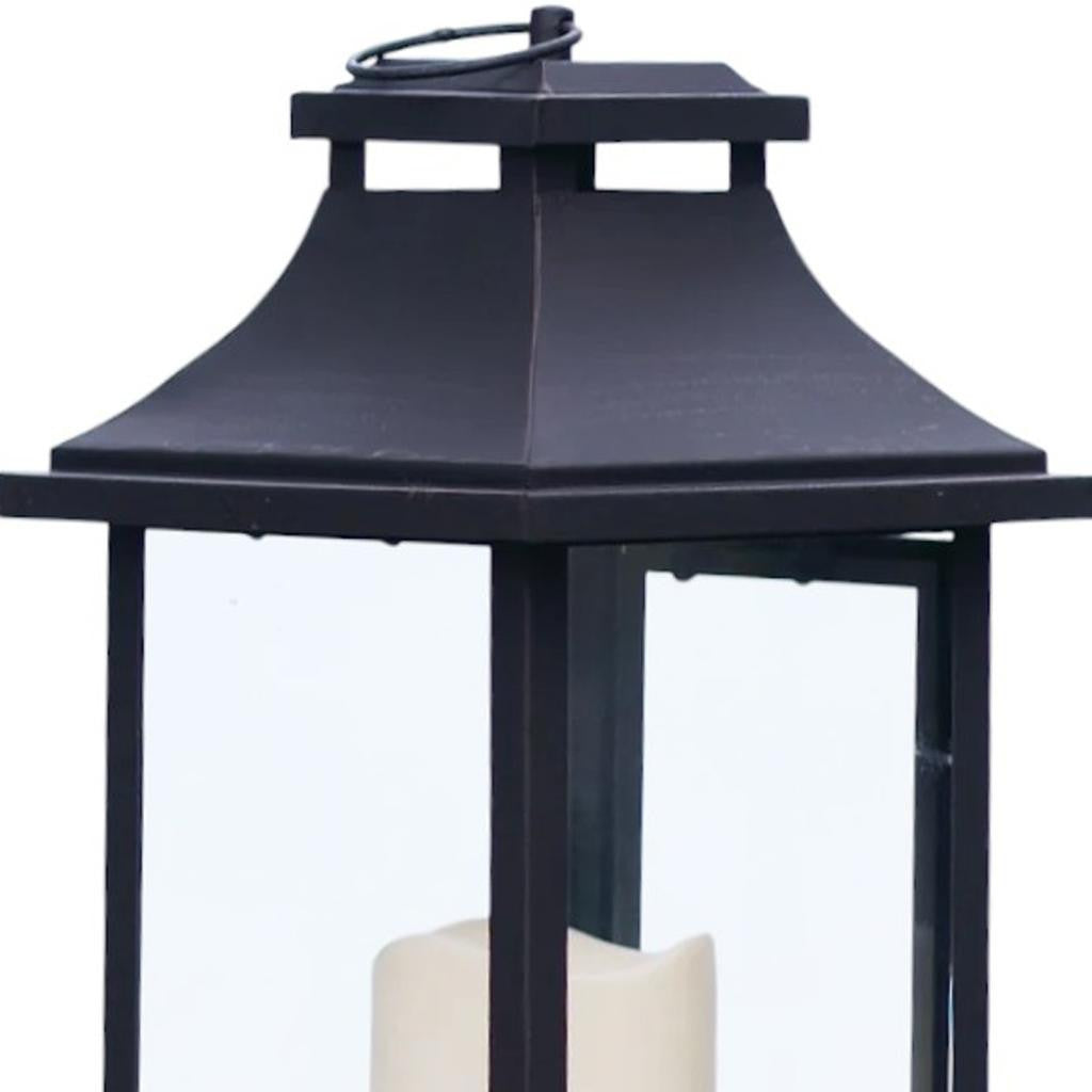 Set of Two Black Floor Lantern Candle Holders With Candles-4