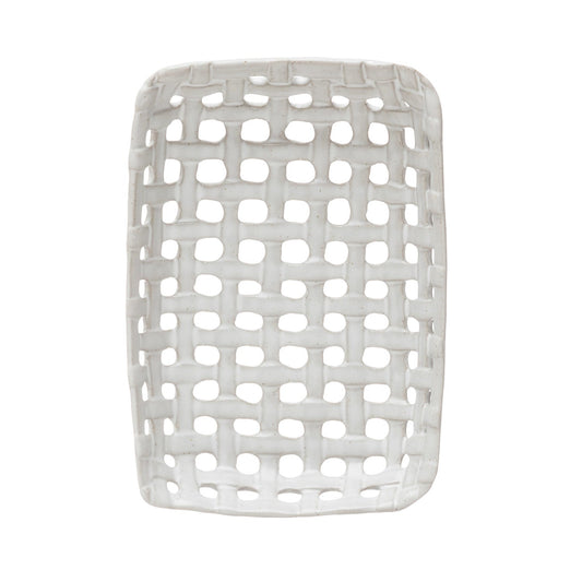 Handmade Reactive Glaze Cream Stoneware Basket Dish