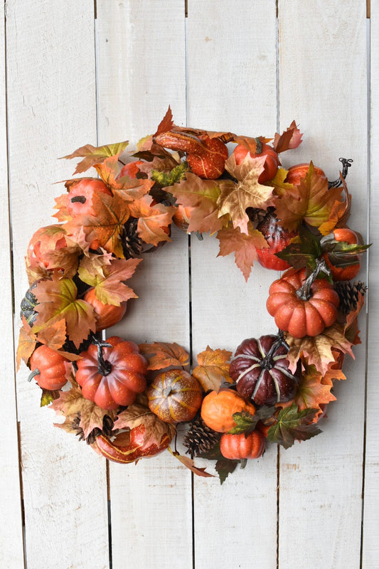 22" Faux Pumpkin + Pinecone Wreath