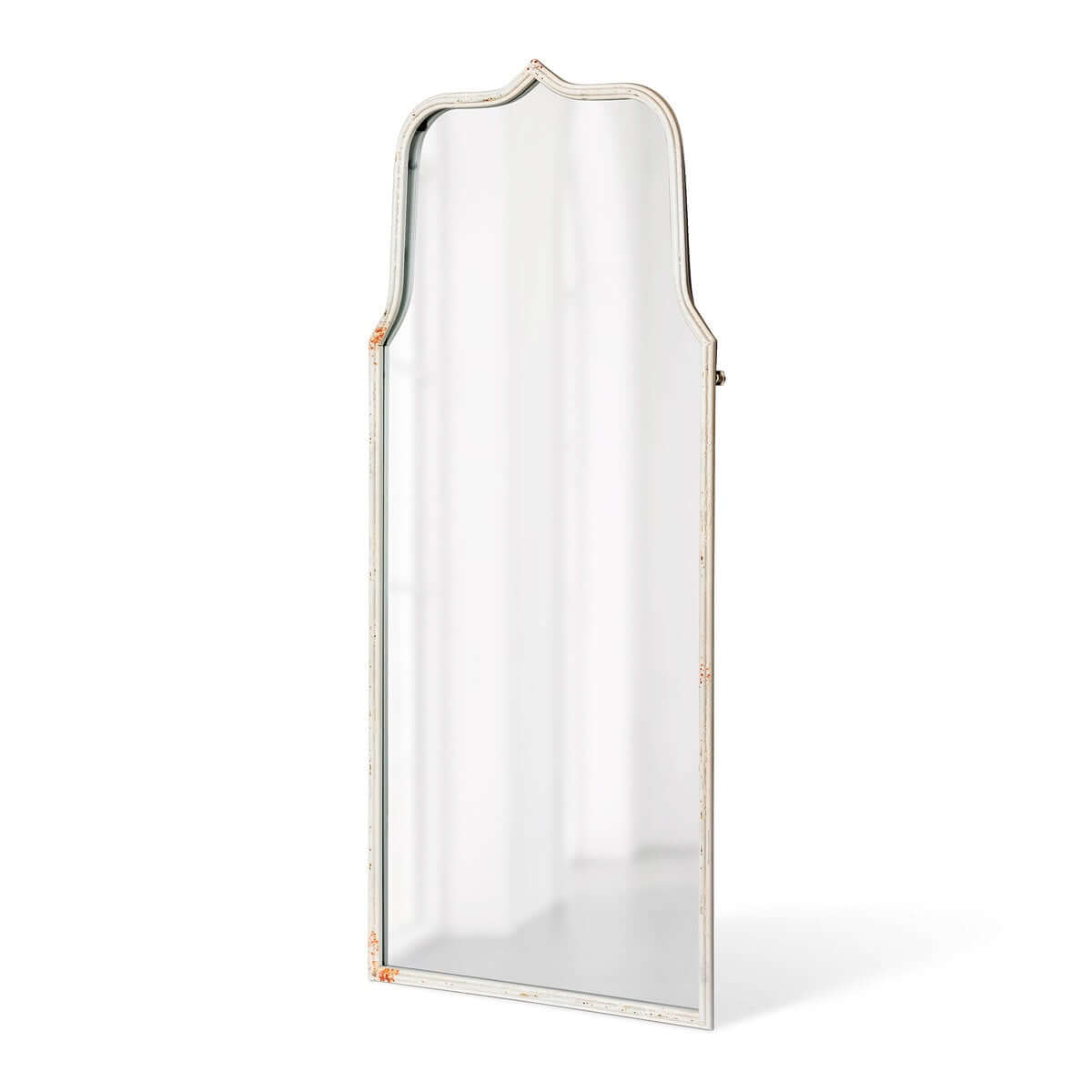 French Country Arch Mirror with Distressed White Frame