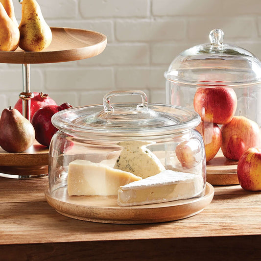 Farmhouse Glass Cloche with Wooden Base